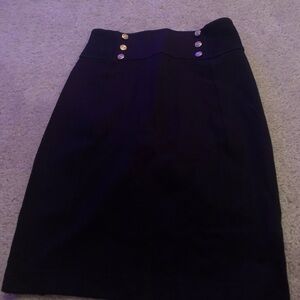 Elegant Black High-Waisted Skirt Express size 2 small gold buttons